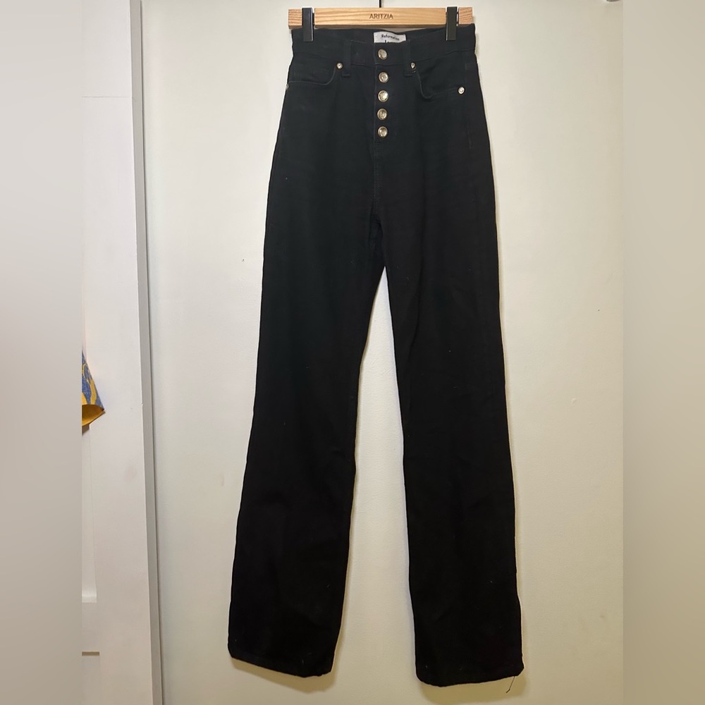 Reformation Wilder Black High-Rise Wide Leg Button-Front Jeans - Picture 8 of 9